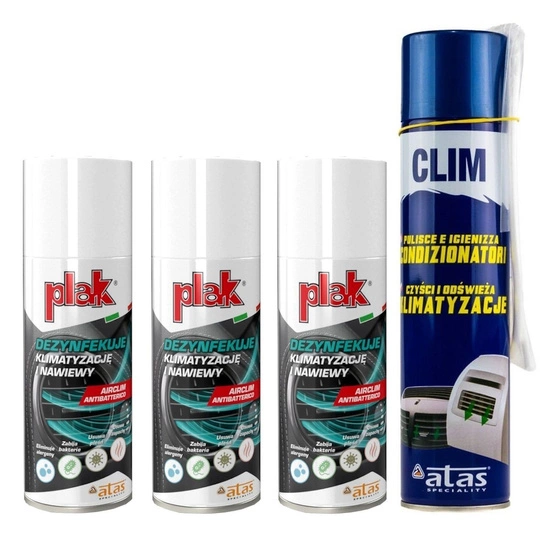 Zestaw: czyszczenie i odświeżanie klimatyzacji Atas Clim 400ml + 3x Plak Airclim Antibatterico